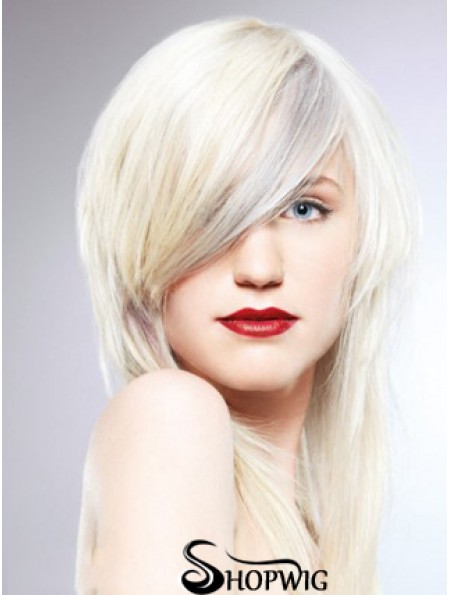 Lace Front With Bangs Long Straight 16 inch Platinum Blonde Fashionable Fashion Wigs