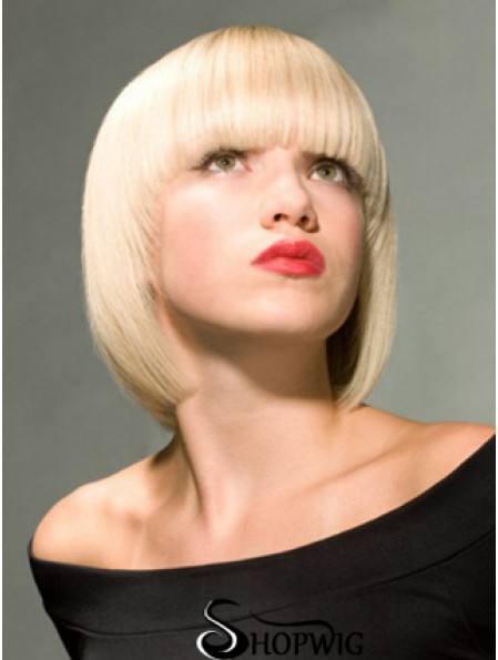 Full Lace Bobs Chin Length Straight 10 inch Platinum Blonde Online Fashion Wigs