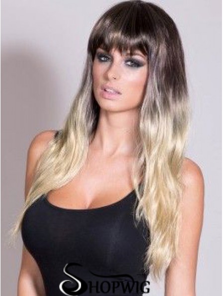 Flexibility Ombre/2 Tone Long Straight With Bangs 24 inch Human Lace Wigs