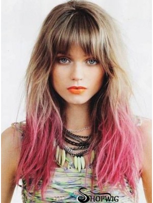 Perfect Ombre/2 Tone Long Straight With Bangs 22 inch Human Lace Wigs