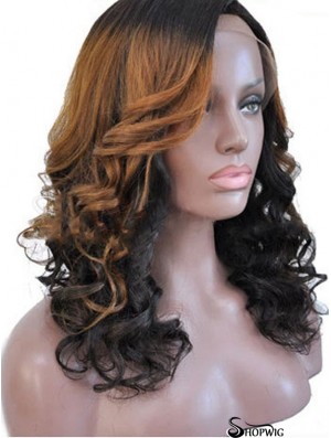 Shoulder Length Ombre/2 Tone Curly Without Bangs Style African American Wigs
