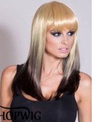 Affordable Ombre/2 Tone Long Straight With Bangs 20 inch Human Lace Wigs