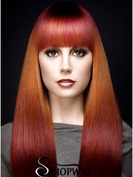 Popular Ombre/2 Tone Long Straight With Bangs 18 inch Human Lace Wigs