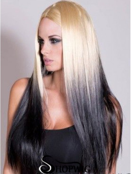 Suitable Ombre/2 Tone Long Straight Without Bangs 22 inch Human Lace Wigs