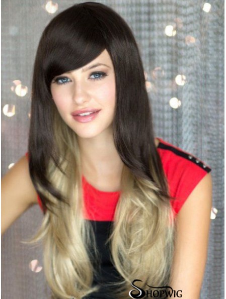 Good Ombre/2 Tone Long Wavy Without Bangs 22 inch Human Lace Wigs