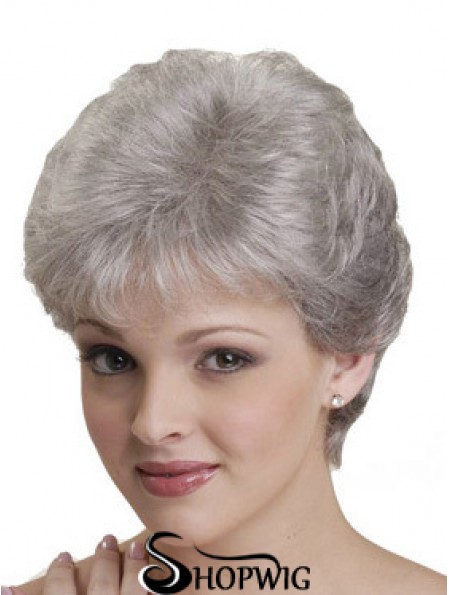 Short Grey Wigs With Synthetic Capless Straight Style