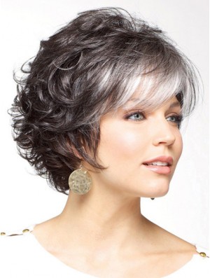 Classic Cut Wig Grey Cut Short Length Curly Style With Capless