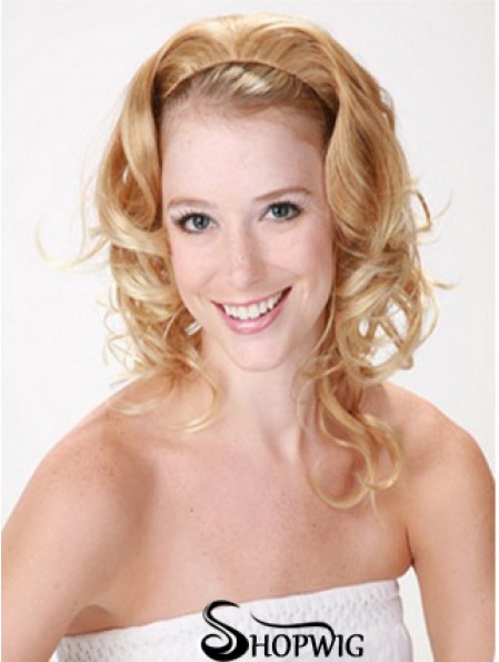 Shoulder Length Curly Blonde Style Synthetic Half Wigs