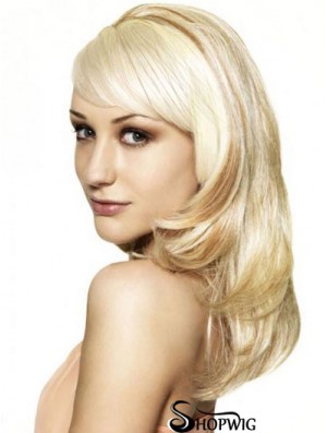 Blonde 16 inch Wavy Capless Synthetic Long 3/4 Wigs Cheap