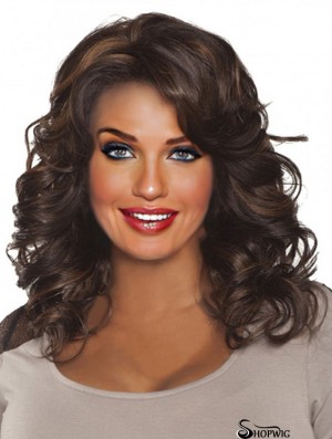 Curly Indian Remy Hair Brown Long New 3/4 Wigs