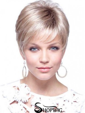 Blonde Cropped Straight Boycuts Capless Modern Ladies Wigs