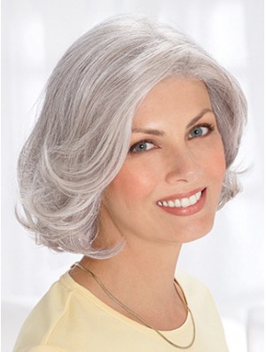 Grey Short Wig Remy Human Wavy Style Chin Length With Capless