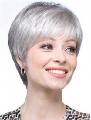 Short Wigs UK Straight Style With Capless Grey Cut