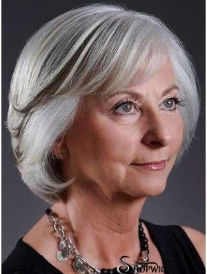 Fashion Wigs Grey Cut Straight Style Chin Length With Capless