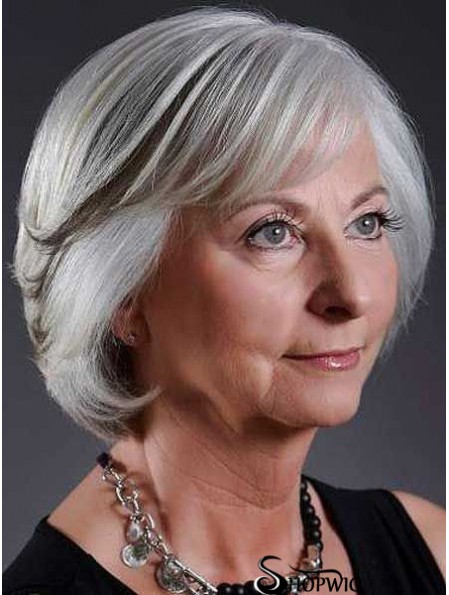 Fashion Wigs Grey Cut Straight Style Chin Length With Capless