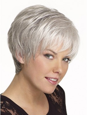 Synthetic Cropped Straight Capless Elderly Lady Wigs