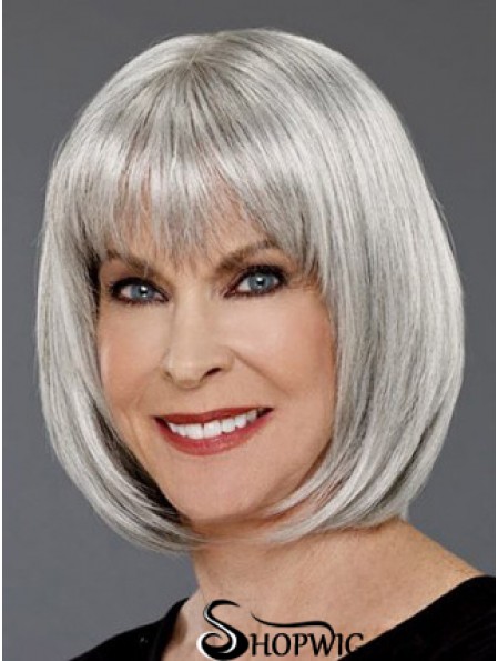Straight Capless 12 inch Affordable Chin Length Grey Wigs