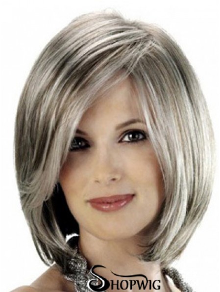 Straight Lace Front 12 inch Stylish Chin Length Grey Wigs