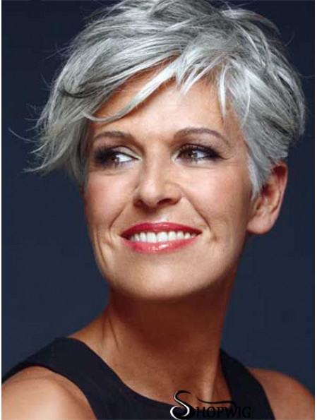 Wigs In UK With Capless Short Length Straight Style Grey Cut