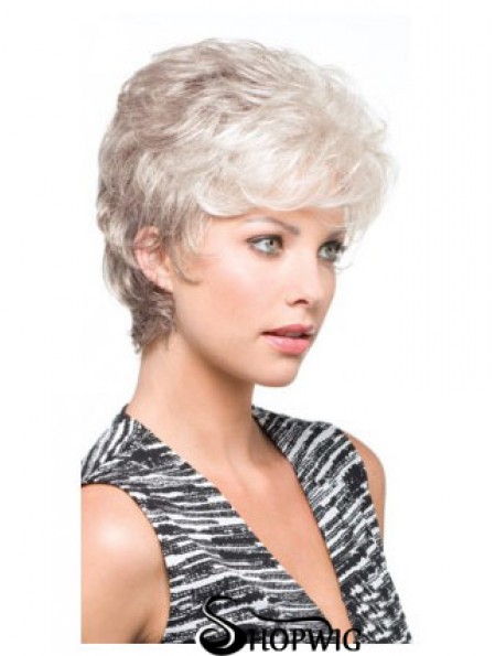 Grey Short Wig With Synthetic Capless Wavy Style