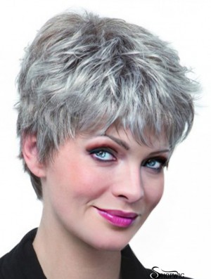 Synthetic Cropped Straight Capless Elderly Lady Wigs