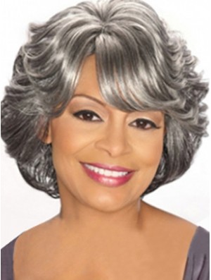 Capless Chin Length Grey Wavy Cheap Human Hair Wigs