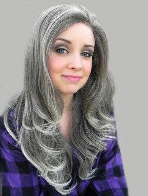 Cheapest Long Wavy 18 inch Synthetic Grey Wigs