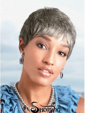 Ladies Grey Wigs Chin Length Straight Style Grey Cut