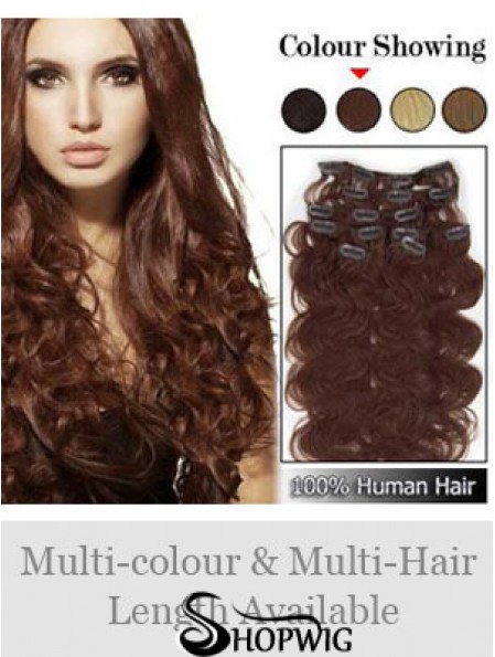 High Quality Auburn Wavy Remy Human Hair Clip In Hair Extensions