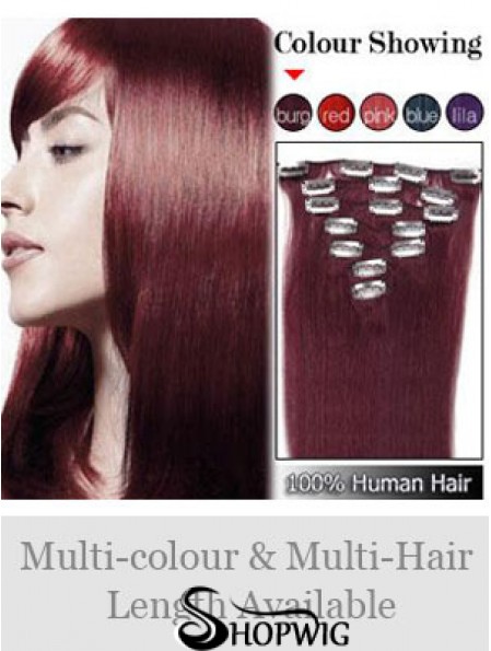 Sleek Red Straight Remy Human Hair Clip In Hair Extensions