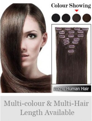 Designed Auburn Straight Remy Human Hair Clip In Hair Extensions