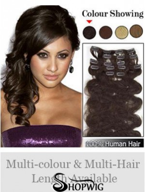 Modern Brown Wavy Remy Human Hair Clip In Hair Extensions