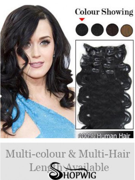 Online Black Wavy Remy Human Hair Clip In Hair Extensions