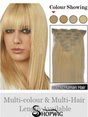 Trendy Blonde Straight Remy Human Hair Clip In Hair Extensions