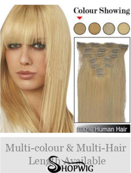 Trendy Blonde Straight Remy Human Hair Clip In Hair Extensions