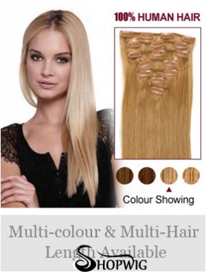 Top Blonde Straight Remy Human Hair Clip In Hair Extensions