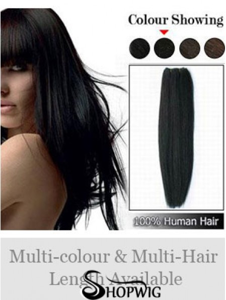 Straight Remy Human Hair Black Comfortable Weft Extensions