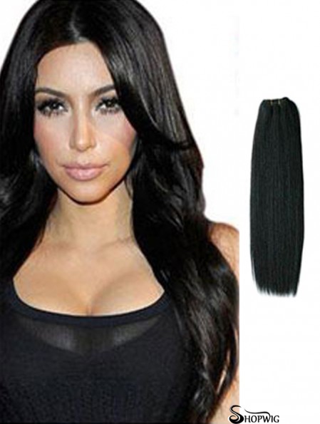 Straight Remy Human Hair Black Trendy Weft Extensions