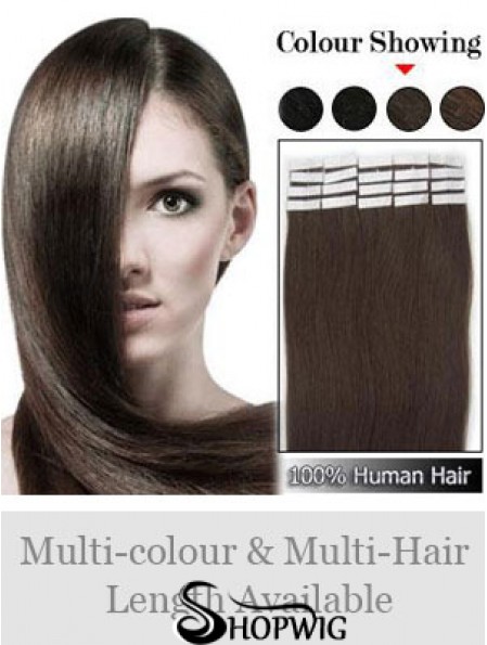 Brown Straight Durable Remy Human Hair Tape In Hair Extensions