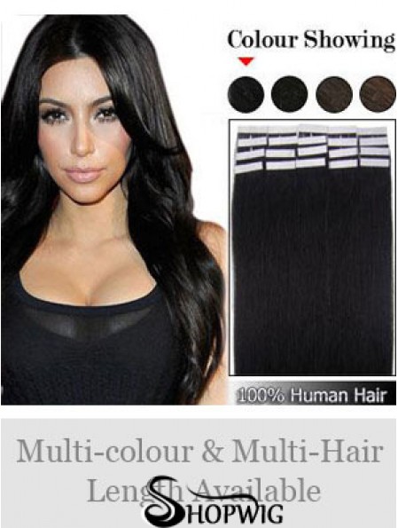 Black Straight Comfortable Remy Human Hair Tape In Hair Extensions