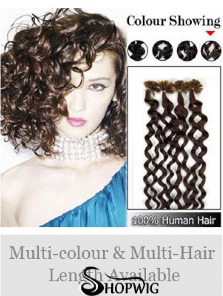 Brown Curly Soft Nail/U Tip Hair Extensions