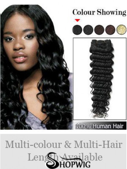 Wavy Remy Human Hair Black Designed Weft Extensions