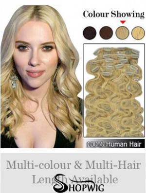 Designed Blonde Wavy Remy Human Hair Clip In Hair Extensions