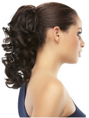 Clip On Ponytail Brown Color Curly Style With Synthetic