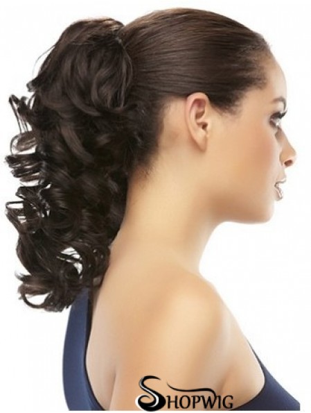 Clip On Ponytail Brown Color Curly Style With Synthetic
