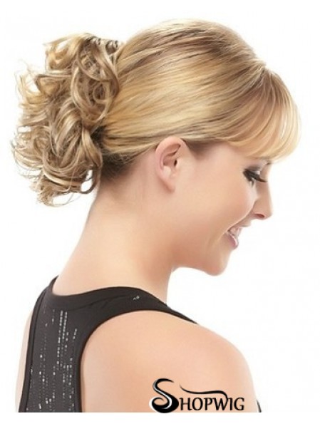 Blonde Clipin Hairpieces With Synthetic Short Length Curly Style