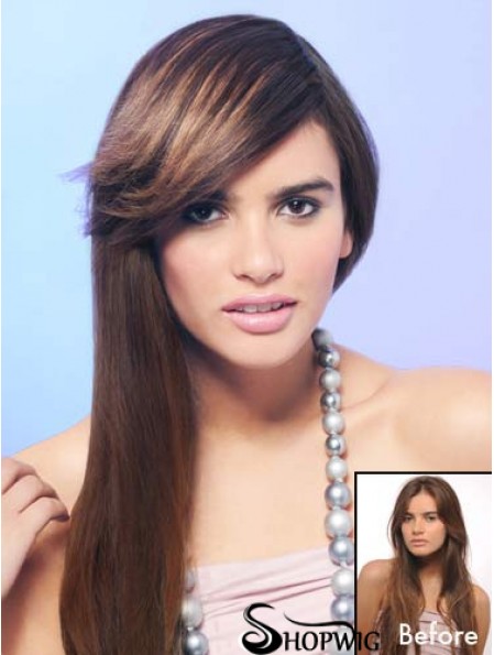 Synthetic Brown Clip On Fringe