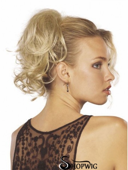 Cheap Clip In Hairpieces With Synthetic Blonde Color Wavy Style
