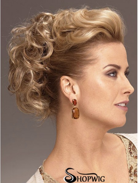 Clip On Hairpieces With Synthetic Blonde Color Short Length Curly Style