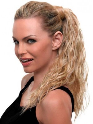 Blonde Ponytail Wavy Style Long Length With Synthetic